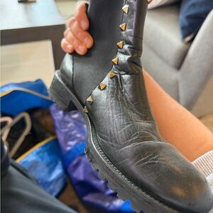 Valentino Black Leather Boots with Studs